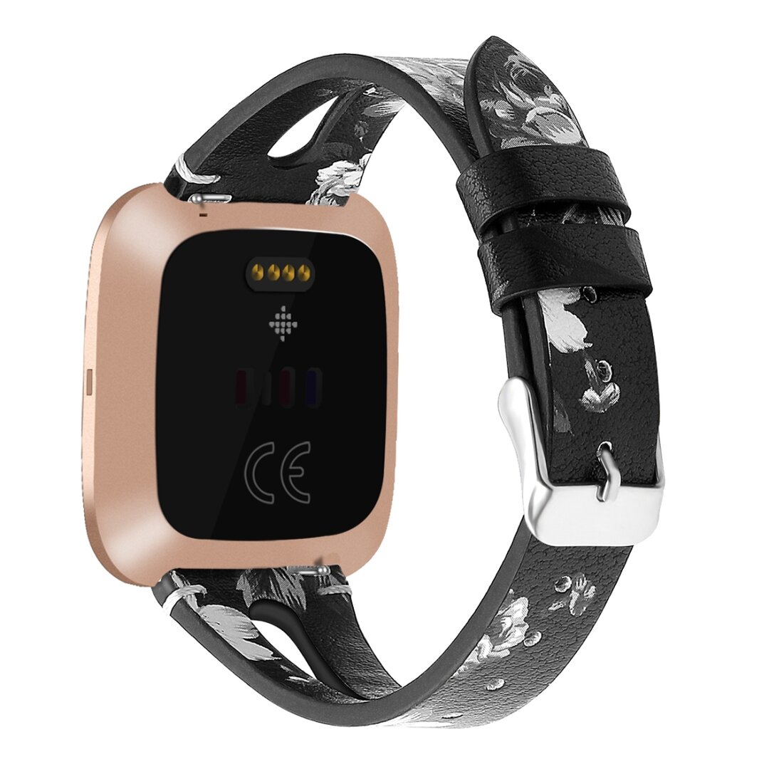 Fitbit Versa 1 / 2 &amp; Lite bandje TPU leer - Bloemenprint zwart
