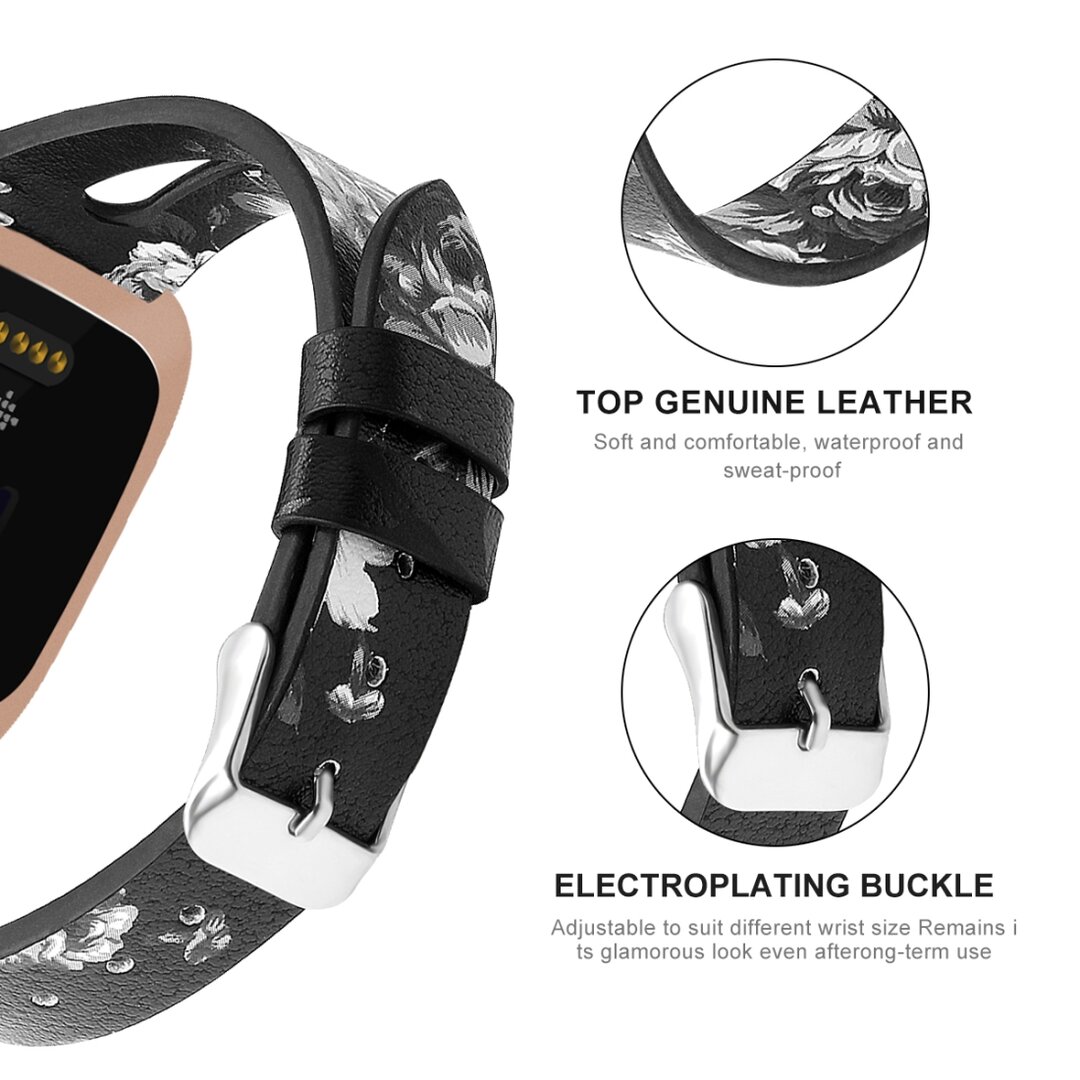 Fitbit Versa 1 / 2 &amp; Lite bandje TPU leer - Bloemenprint zwart