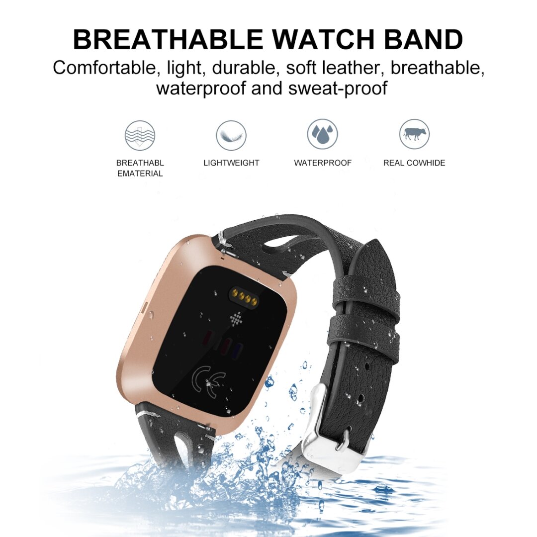 Fitbit Versa 1 / 2 &amp; Lite bandje TPU leer - Zwart