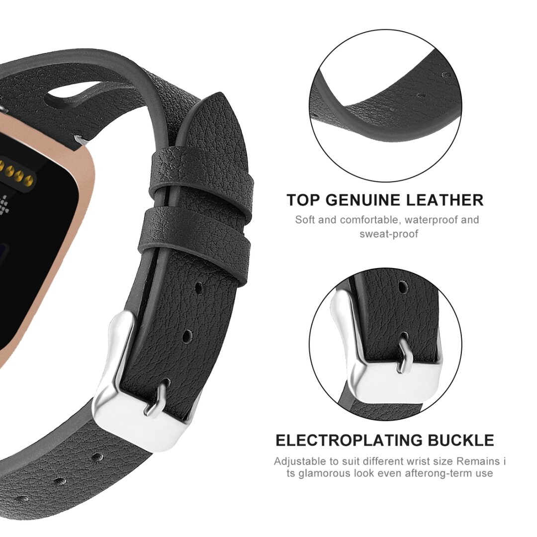 Fitbit Versa 1 / 2 &amp; Lite bandje TPU leer - Zwart