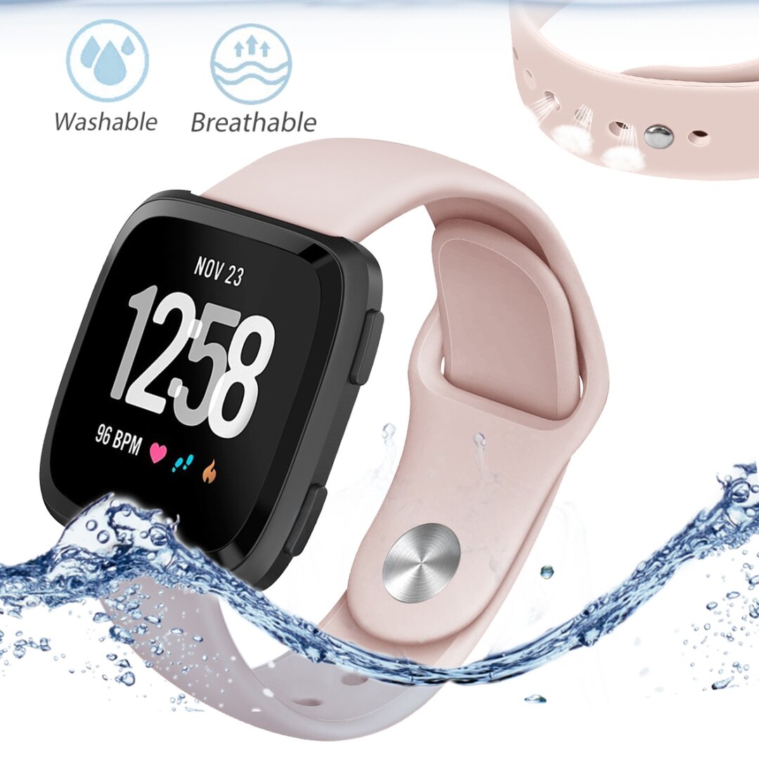 Fitbit Versa 1 / 2 &amp; Lite siliconen bandje - Maat: Large - Zand roze