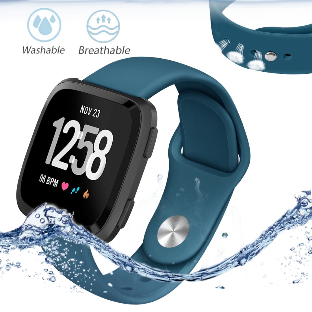 Fitbit Versa 1 / 2 &amp; Lite siliconen bandje - Maat: Large - Blauwgroen