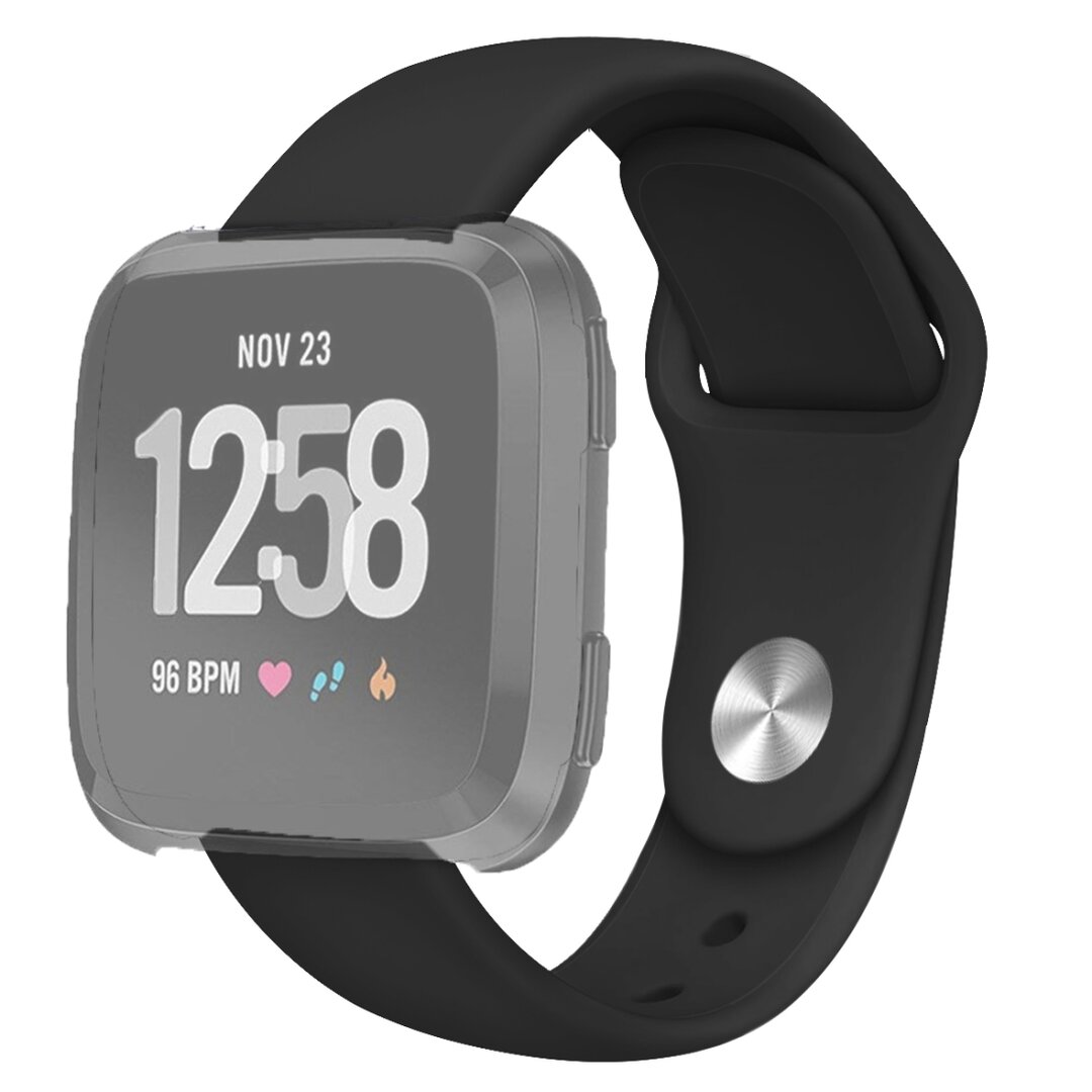 Fitbit Versa 1 / 2 &amp; Lite  siliconen bandje - Maat: Large - Zwart