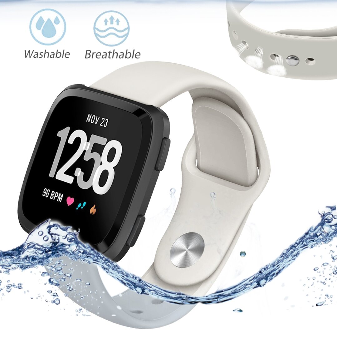 Fitbit Versa 1 / 2 &amp; Lite siliconen bandje - Maat: Small - Ecru
