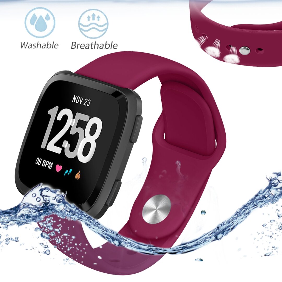 Fitbit Versa 1 / 2 &amp; Lite siliconen bandje - Maat: Small - Wijnrood