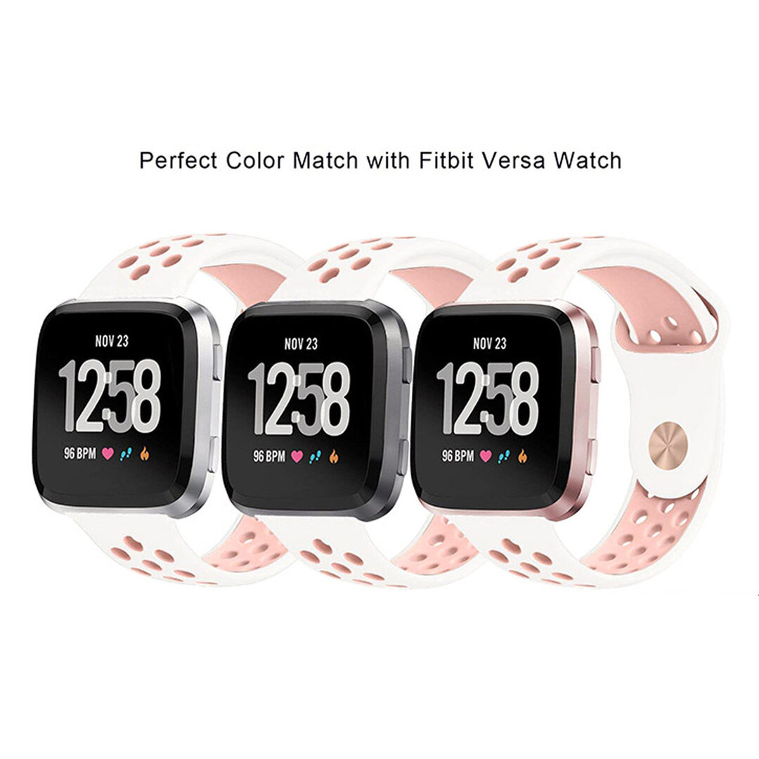 Fitbit Versa 1 / 2 &amp; Lite sportbandje - Maat: Large - Wit + Roze