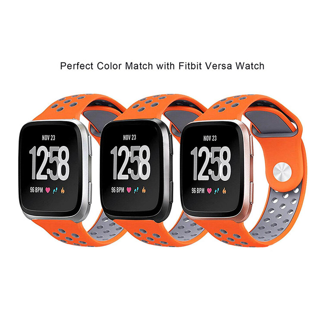 Fitbit Versa 1 / 2 &amp; Lite sportbandje - Maat: Large - Oranje + Grijs