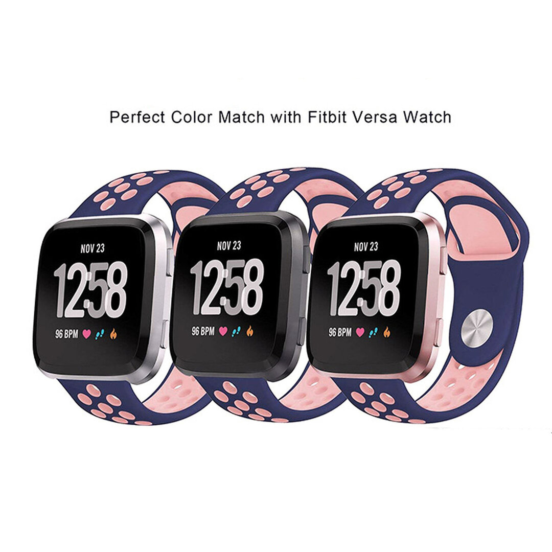 Fitbit Versa 1 / 2 &amp; Lite sportbandje - Maat: Large - Blauw + Roze