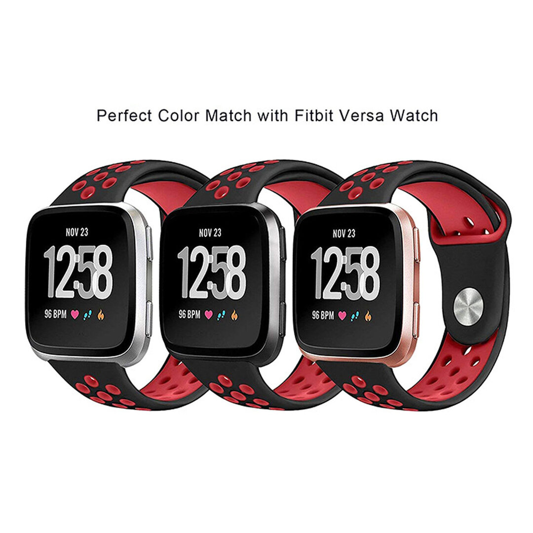 Fitbit Versa 1 / 2 &amp; Lite sportbandje - Maat: Small - Zwart + Rood