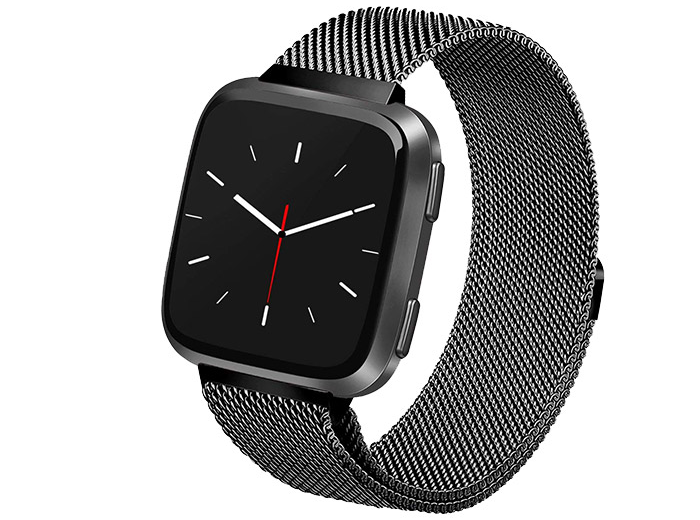 Fitbit Versa 1 / 2 &amp; Lite milanese bandje - Maat: Large - Zwart