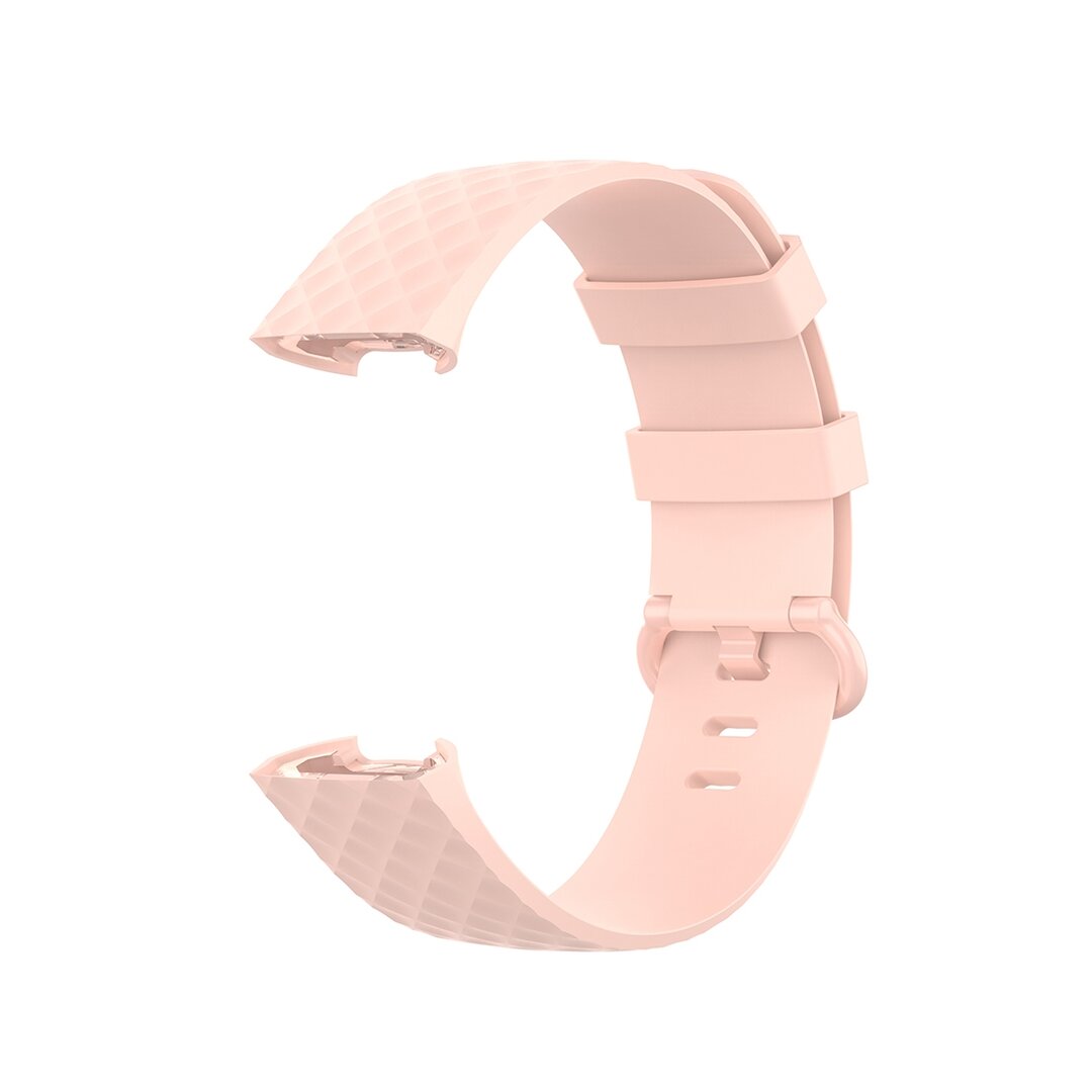 Fitbit Charge 3 &amp; 4 siliconen diamant pattern bandje - Maat: Small - licht roze