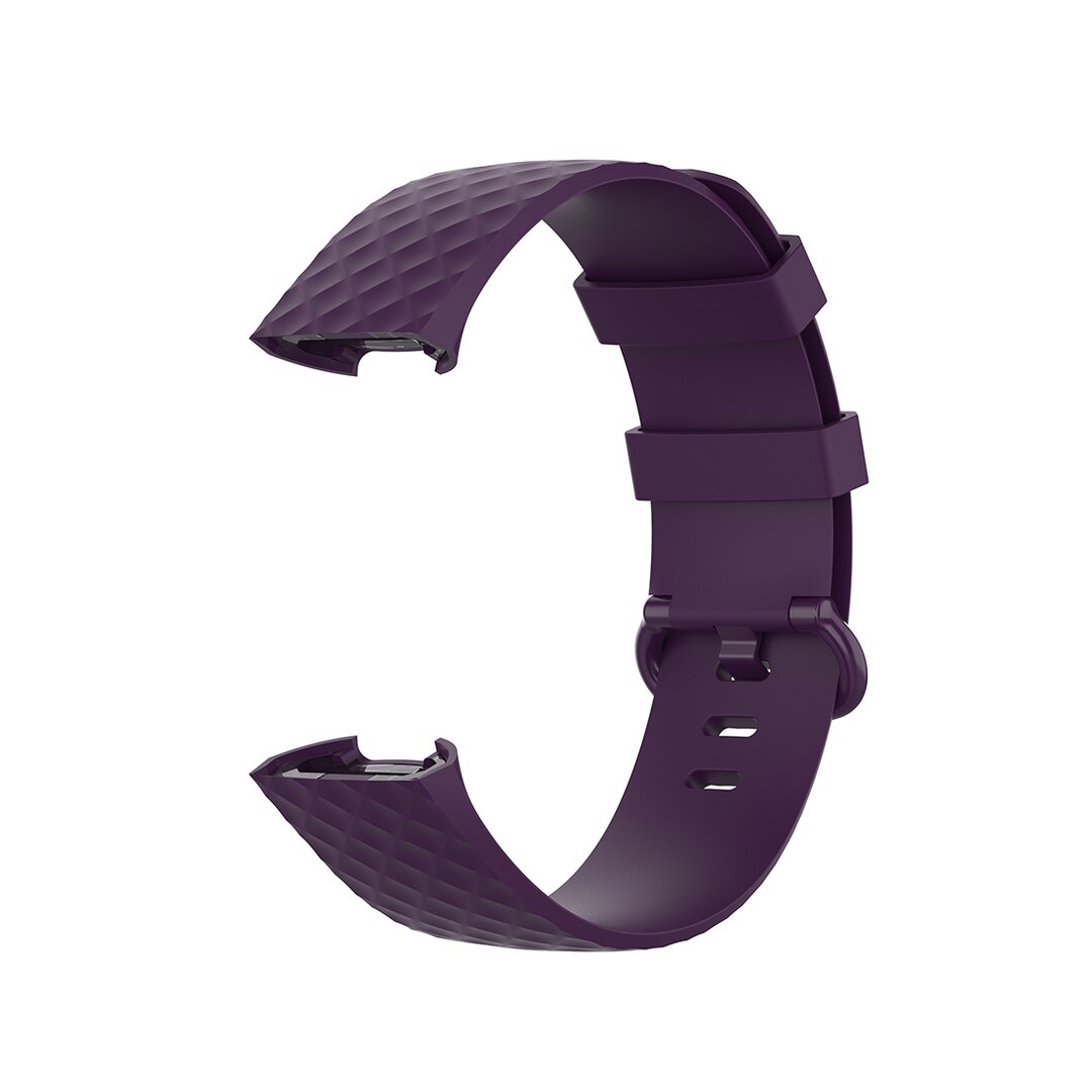 Fitbit Charge 3 &amp; 4 siliconen diamant pattern bandje - Maat: Small  - Donker paars