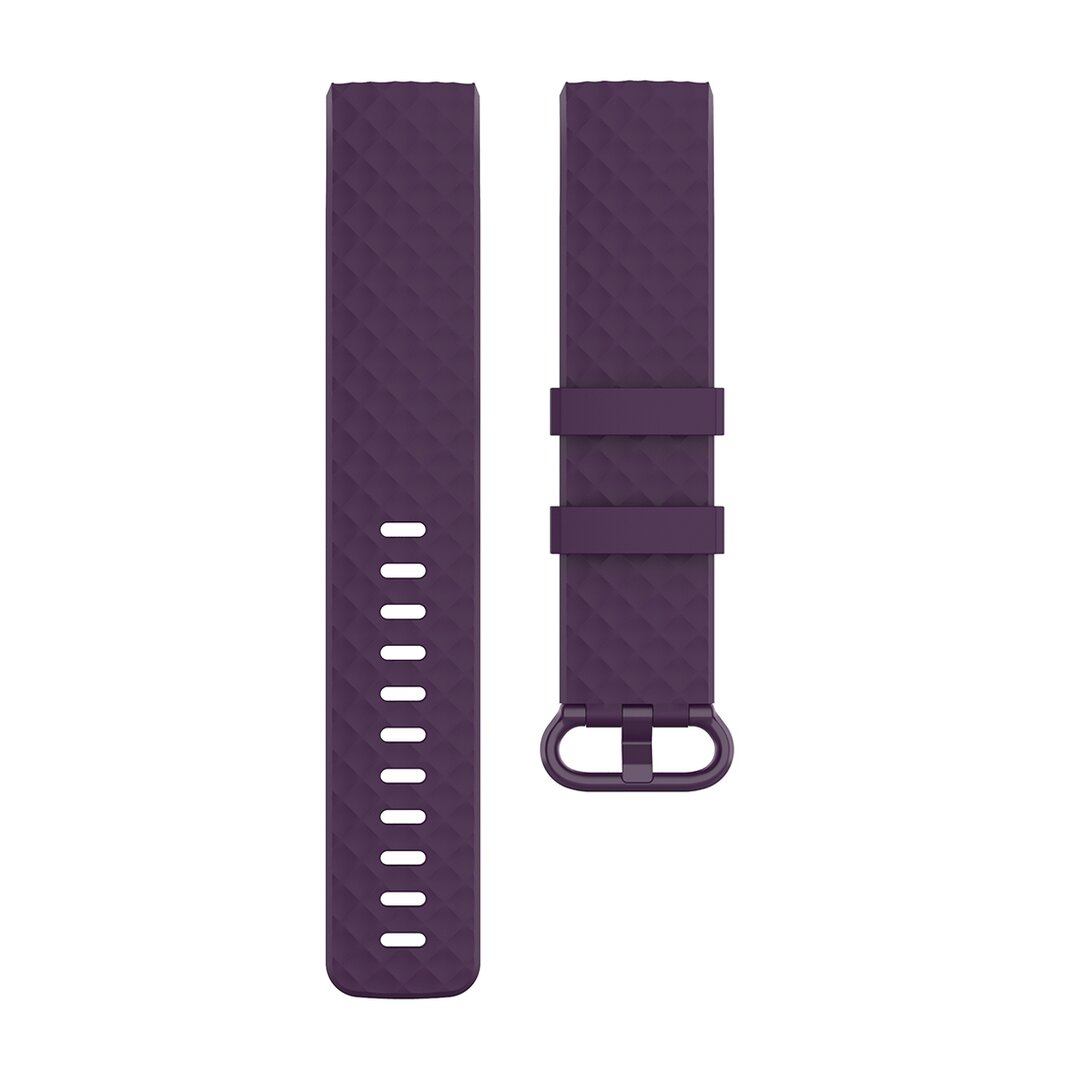 Fitbit Charge 3 &amp; 4 siliconen diamant pattern bandje - Maat: Small  - Donker paars