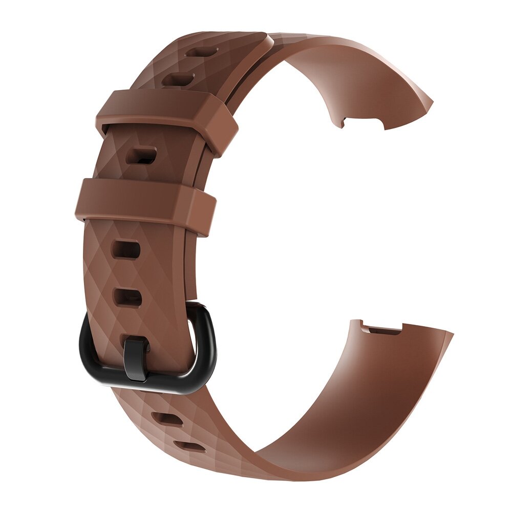Fitbit Charge 3 &amp; 4 siliconen diamant pattern bandje - Maat: Small - Coffee