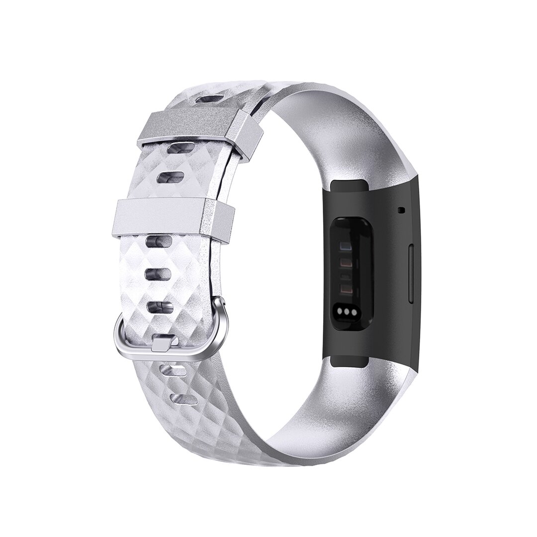 Fitbit Charge 3 &amp; 4 siliconen diamant pattern bandje - Maat: Small - Zilver