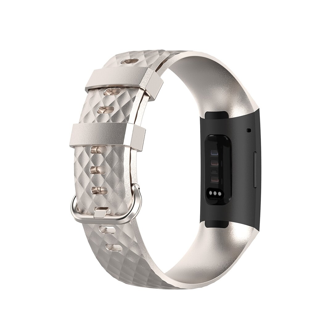 Fitbit Charge 3 &amp; 4 siliconen diamant pattern bandje - Maat: Small - Champagne goud