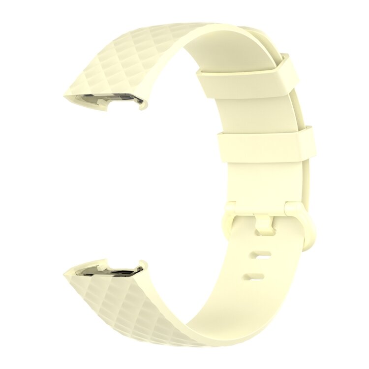 Fitbit Charge 3 &amp; 4 siliconen diamant pattern bandje - Maat: Small - Lichtgeel