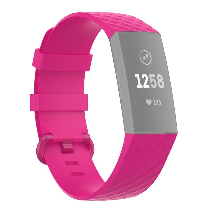 Fitbit Charge 3 &amp; 4 siliconen diamant pattern bandje - Maat: Large - Roze
