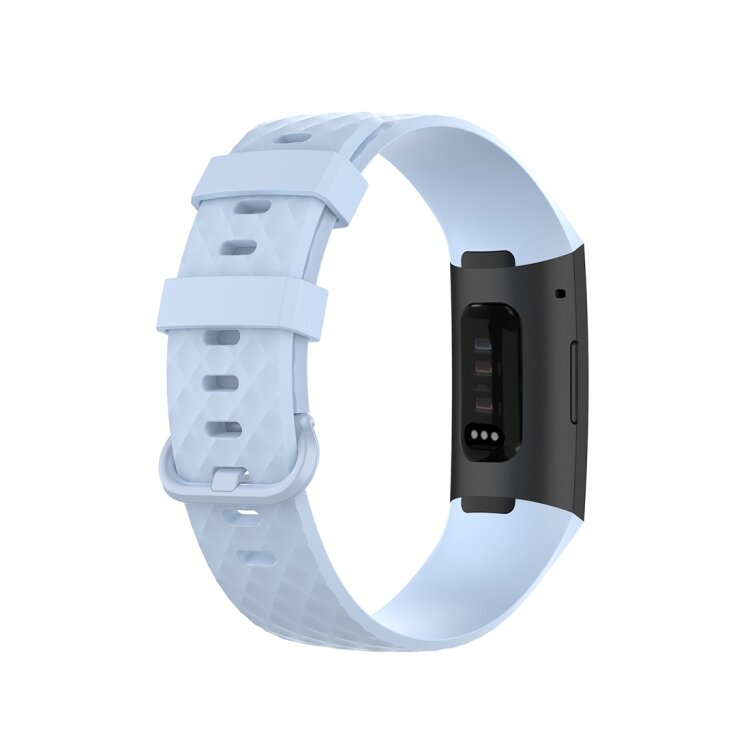 Fitbit Charge 3 &amp; 4 siliconen diamant pattern bandje - Maat: Large - Lichtblauw