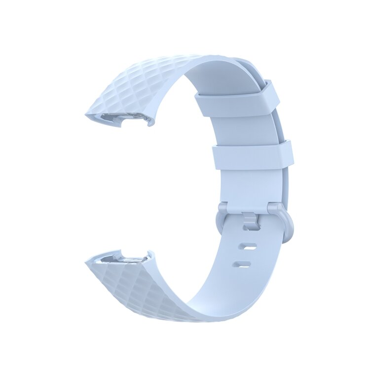 Fitbit Charge 3 &amp; 4 siliconen diamant pattern bandje - Maat: Large - Lichtblauw