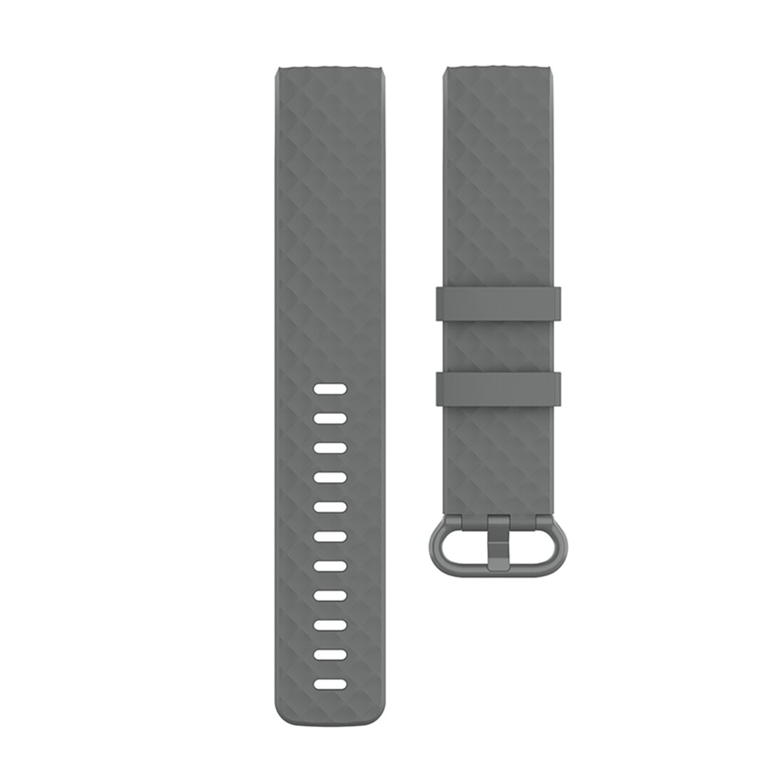 Fitbit Charge 3 &amp; 4 siliconen diamant pattern bandje - Maat: Large - Grijs