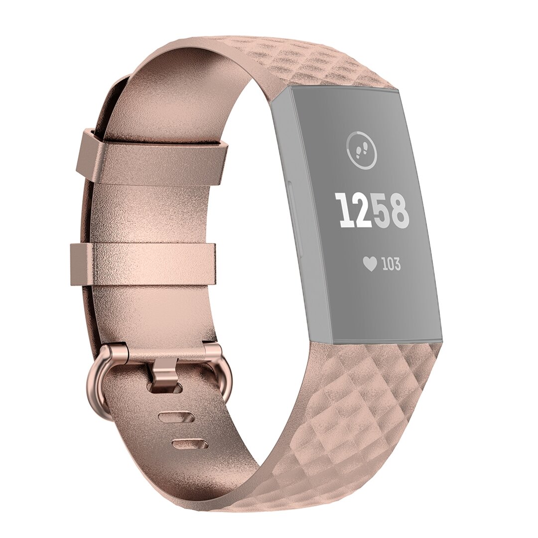Fitbit Charge 3 &amp; 4 siliconen diamant pattern bandje - Maat: Large - Ros&eacute; goud