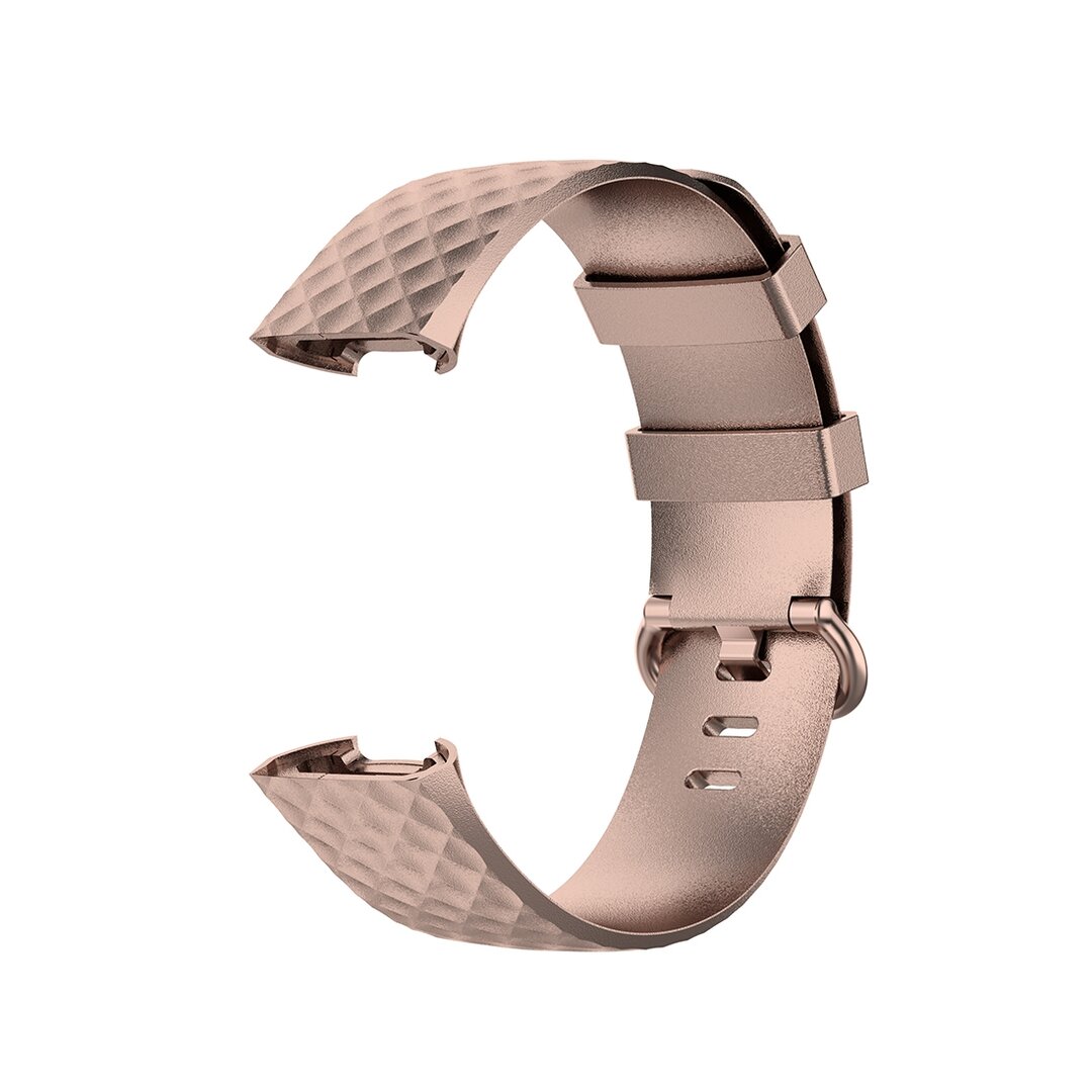Fitbit Charge 3 &amp; 4 siliconen diamant pattern bandje - Maat: Large - Ros&eacute; goud