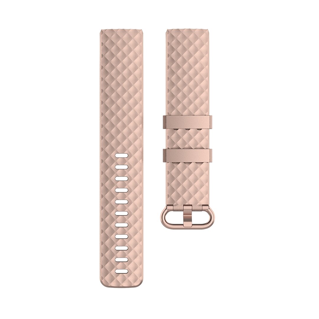 Fitbit Charge 3 &amp; 4 siliconen diamant pattern bandje - Maat: Large - Ros&eacute; goud