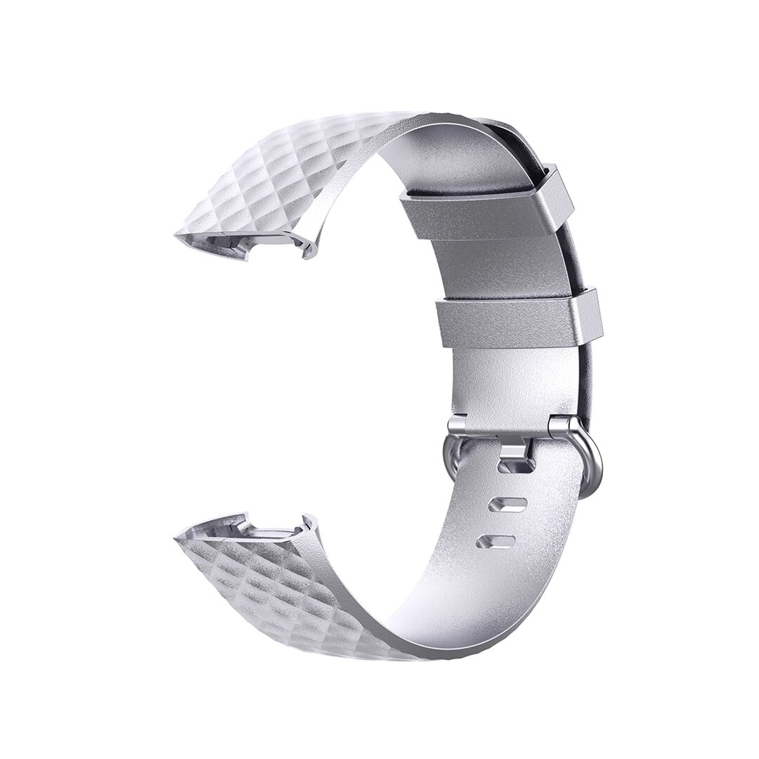 Fitbit Charge 3 &amp; 4 siliconen diamant pattern bandje - Maat: Large - Zilver