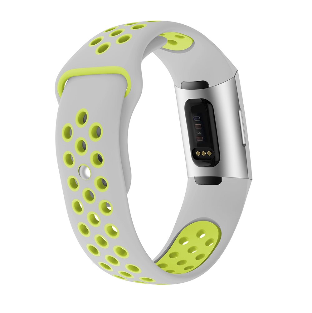 Fitbit Charge 3 &amp;  4 siliconen DOT bandje - Groen / Grijs - Maat: Large