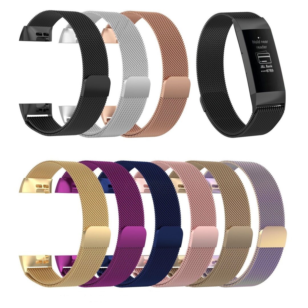 Fitbit Charge 3 &amp; 4 milanese bandje - Maat: Large - Donkerblauw