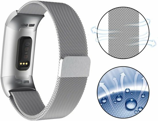 Fitbit Charge 3 &amp; 4 milanese bandje - Maat: Large - Zilver