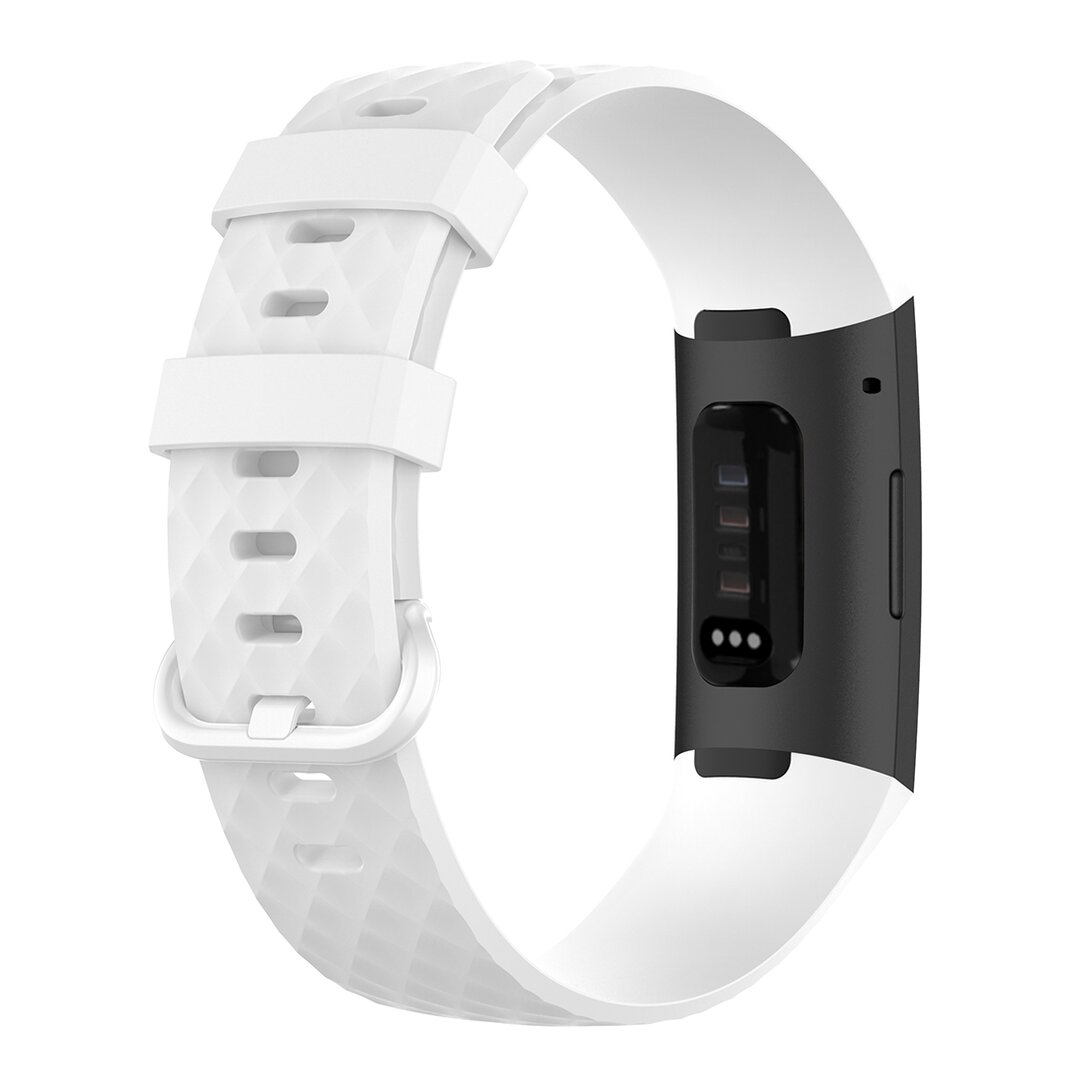 Fitbit Charge 3 &amp; 4 siliconen diamant pattern bandje - Maat: Large - Wit