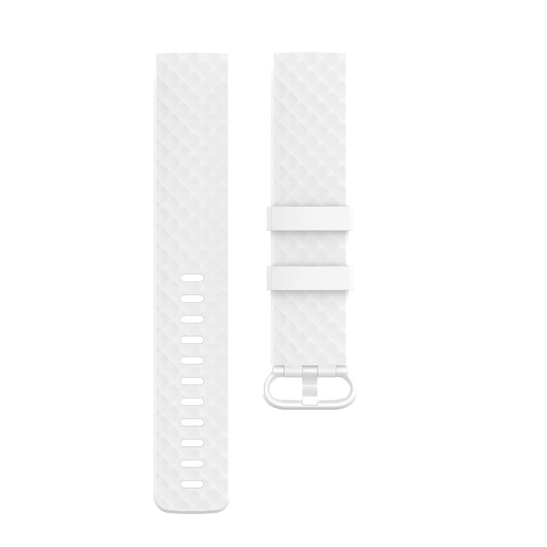 Fitbit Charge 3 &amp; 4 siliconen diamant pattern bandje - Maat: Large - Wit