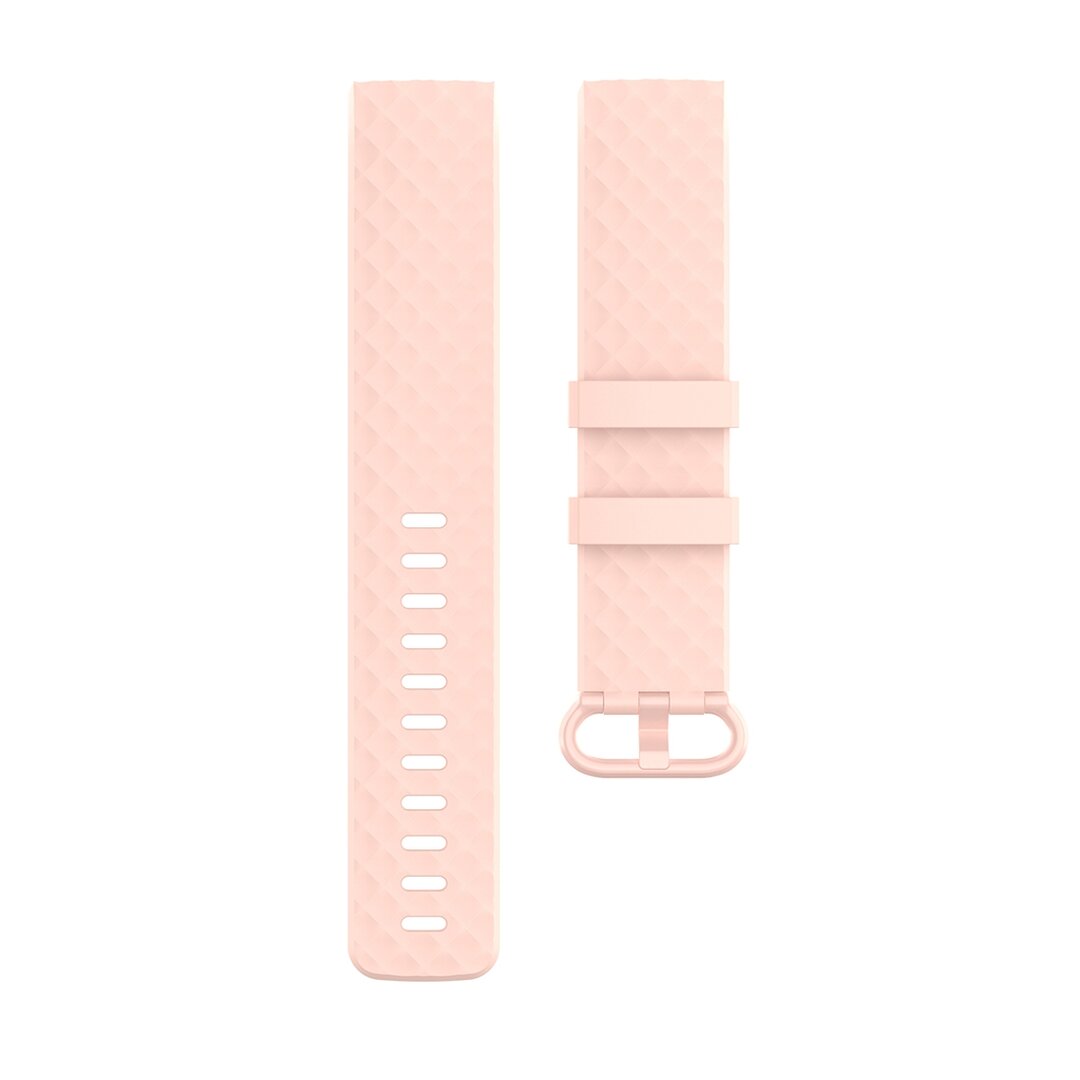 Fitbit Charge 3 &amp; 4 siliconen diamant pattern bandje - Maat: Large - licht roze