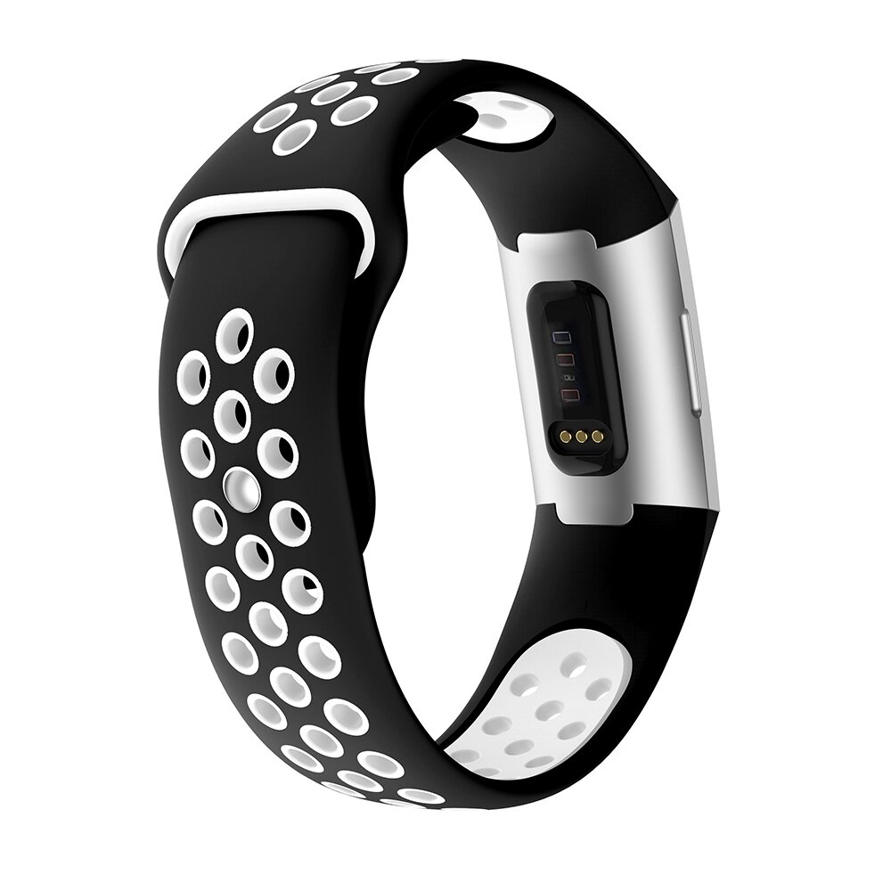 Fitbit Charge 3 &amp; 4 siliconen DOT bandje - Wit / Zwart - Maat: Large