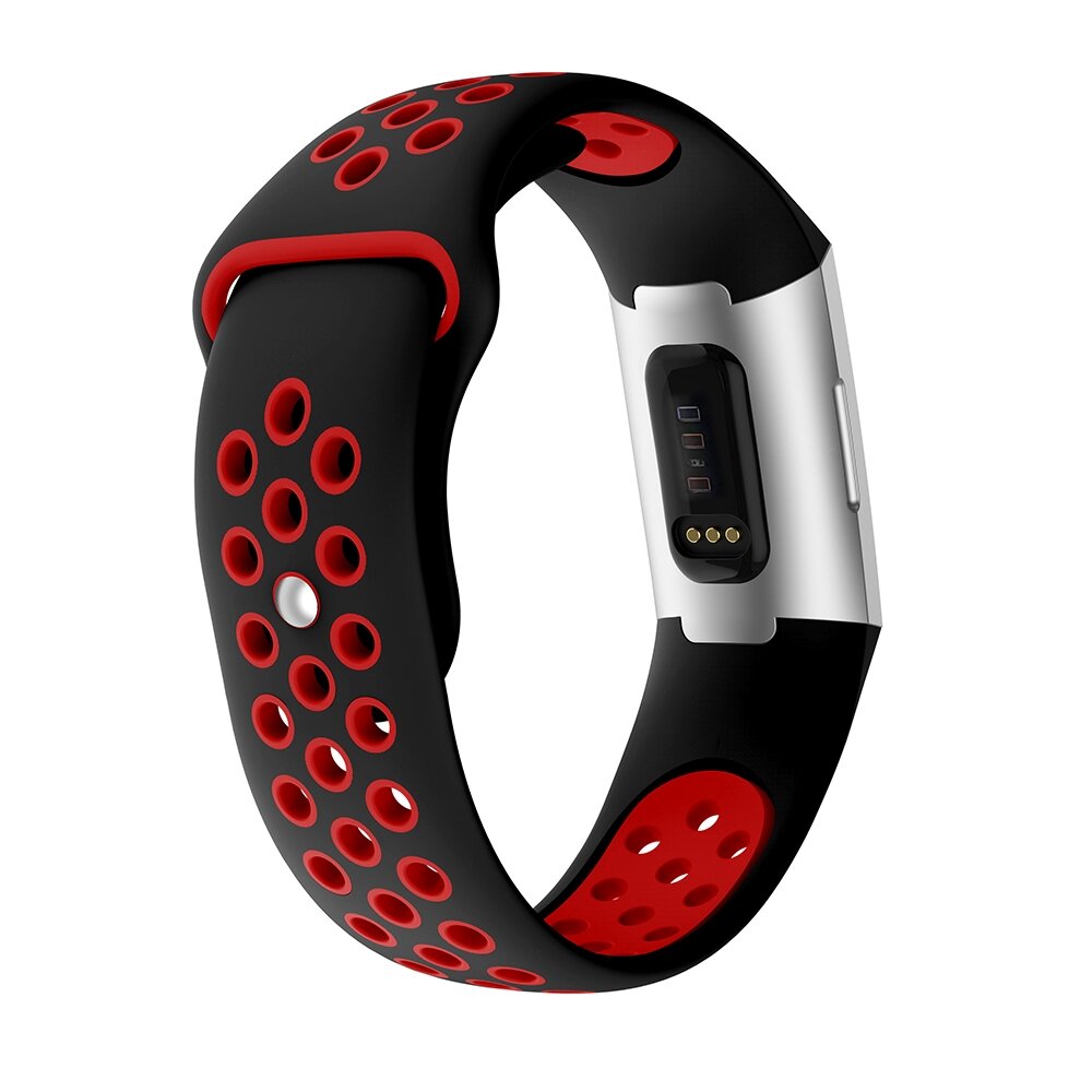 Fitbit Charge 3 &amp; 4 siliconen DOT bandje - Rood / Zwart - Maat: Large