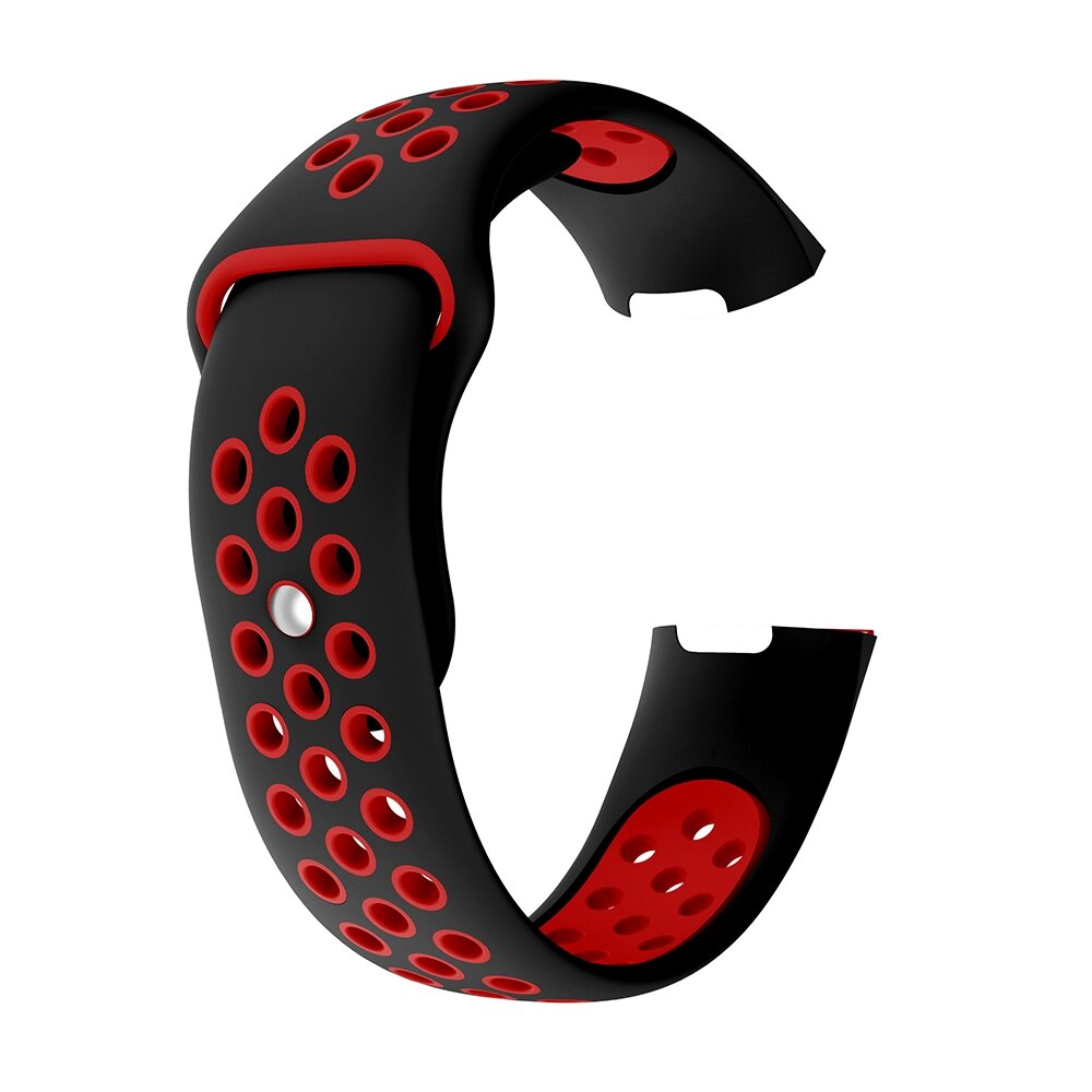 Fitbit Charge 3 &amp; 4 siliconen DOT bandje - Rood / Zwart - Maat: Large