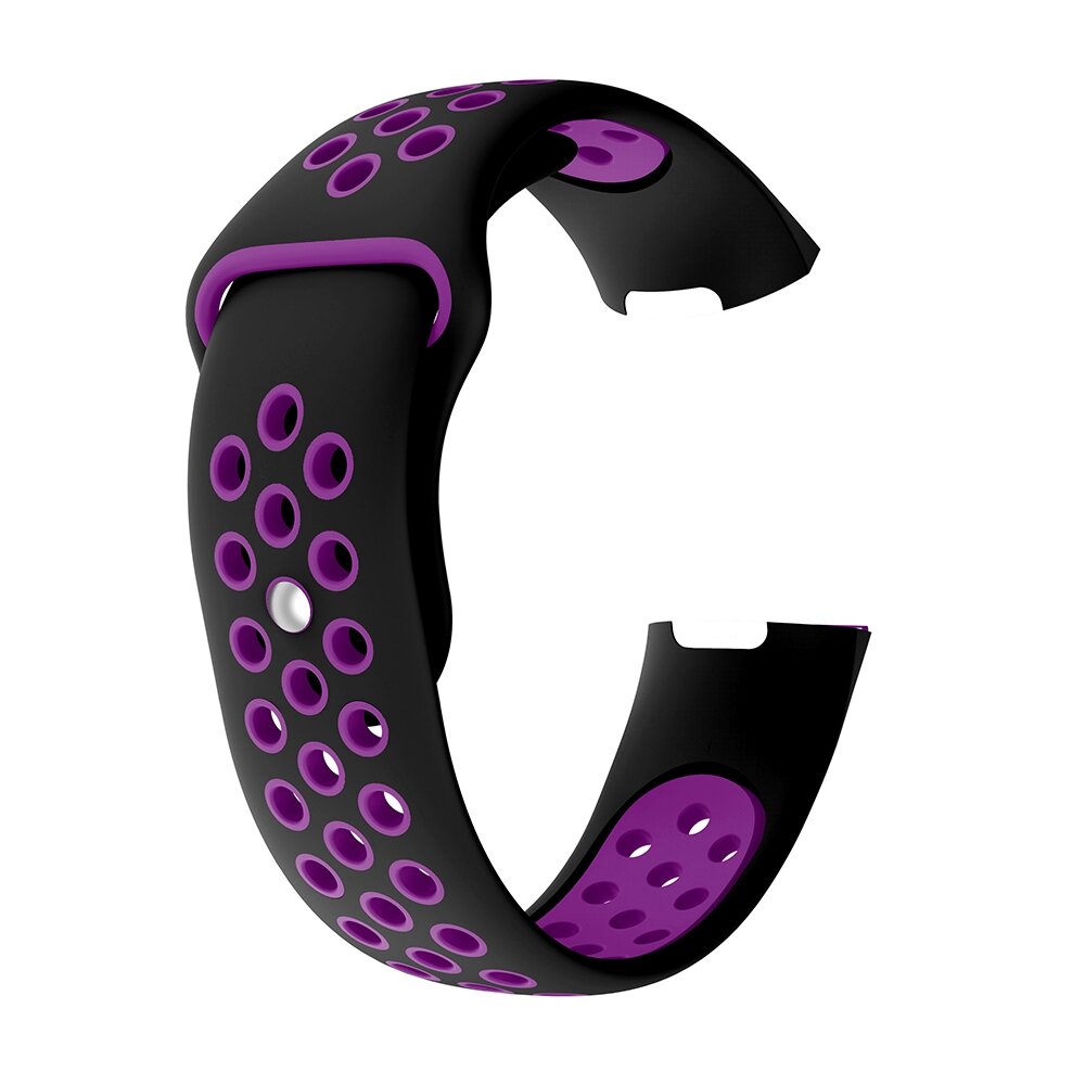Fitbit Charge 3 &amp; 4 siliconen DOT bandje - Paars / Zwart - Maat: Large