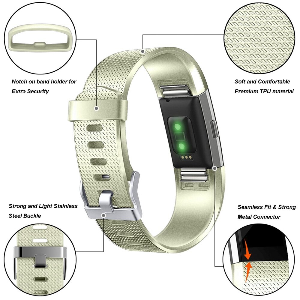 Fitbit Charge 2 sportbandje - Maat: Large - Vintage Goud