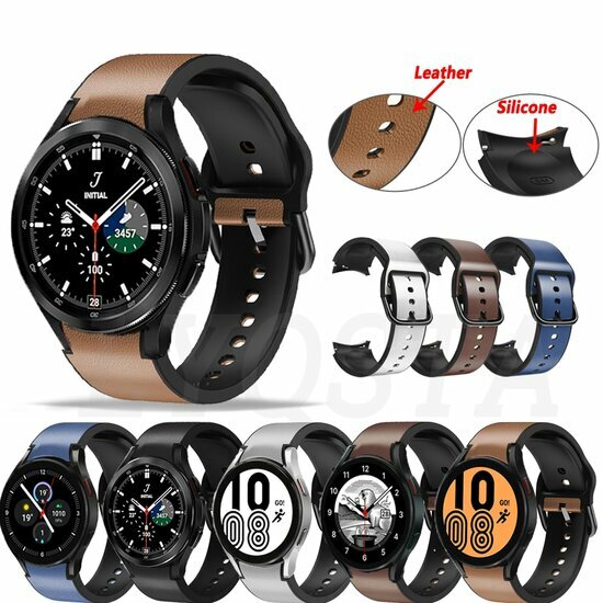 2 in 1 siliconen/ leren bandje - Donkerbruin - Samsung Galaxy Watch 4 - 40mm &amp; 44mm