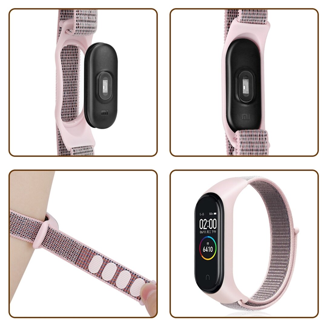 Nylon Geweven Bandje Xiaomi Mi Band 3 / 4 / 5 / 6 / 7 - Roze / Zwart