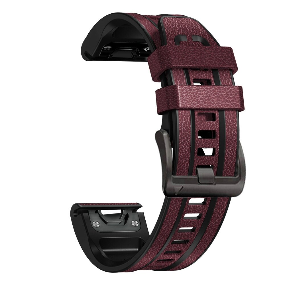 leer + siliconen bandje - Bordeaux - Garmin Fenix 7X / 6X / 5X
