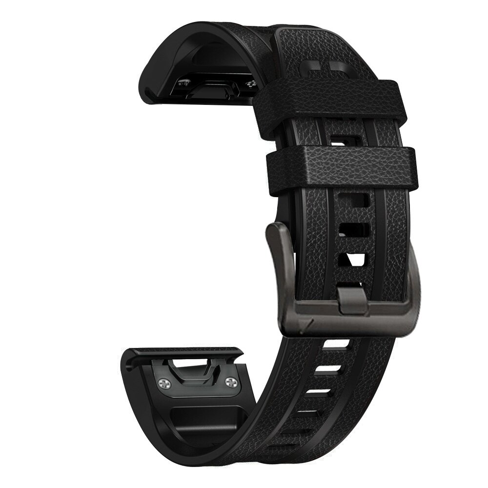 leer + siliconen bandje - Zwart - Garmin Fenix 7X / 6X / 5X