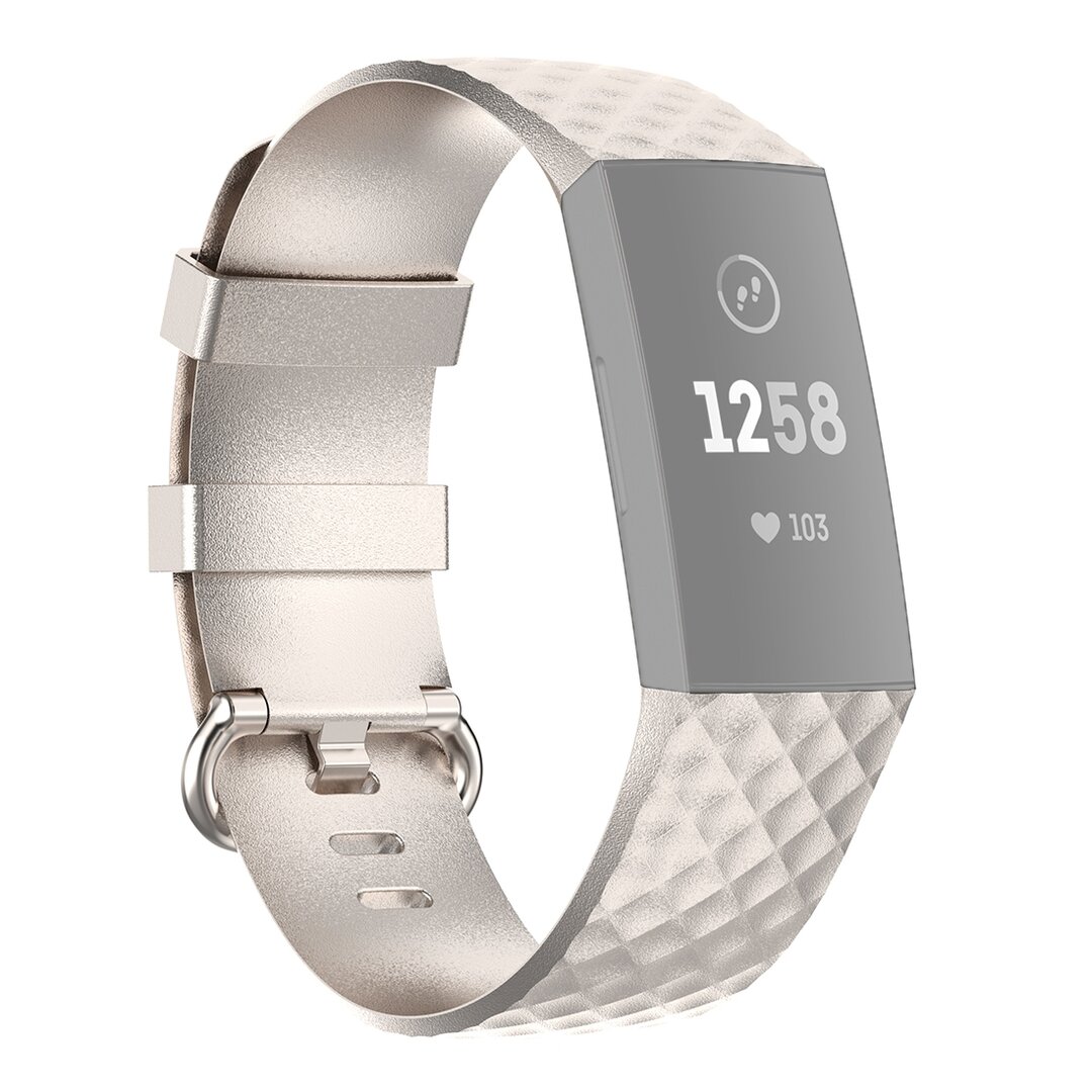 Fitbit Charge 3 &amp; 4 siliconen diamant pattern bandje - Maat: Large - Champagne goud