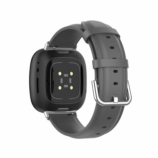 Fitbit Versa 3/4 &amp; Sense 1/2 leren bandje - Donkergrijs