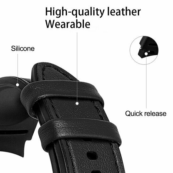 2 in 1 siliconen/ leren bandje - Zwart - Samsung Galaxy Watch 5 (Pro) - 40mm / 44mm / 45mm