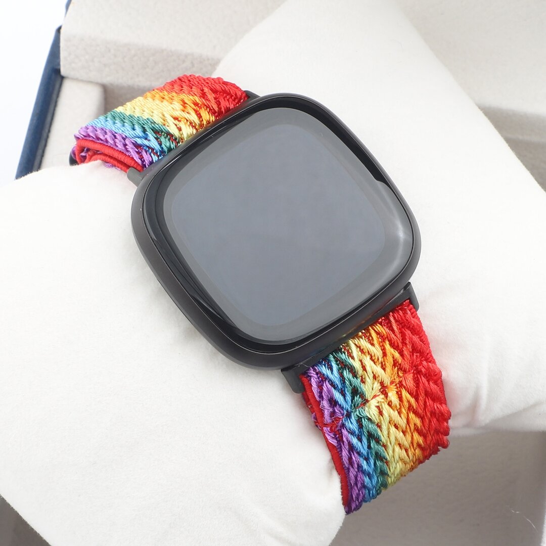 Fitbit Versa 3/4 &amp; Sense 1/2 Nylon loop bandje - Multicolor (regenboog)