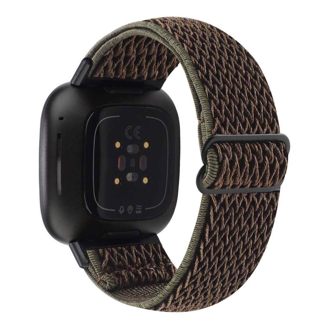 Fitbit Versa 3/4 &amp; Sense 1/2 Nylon loop bandje - Bruin met donkergroen