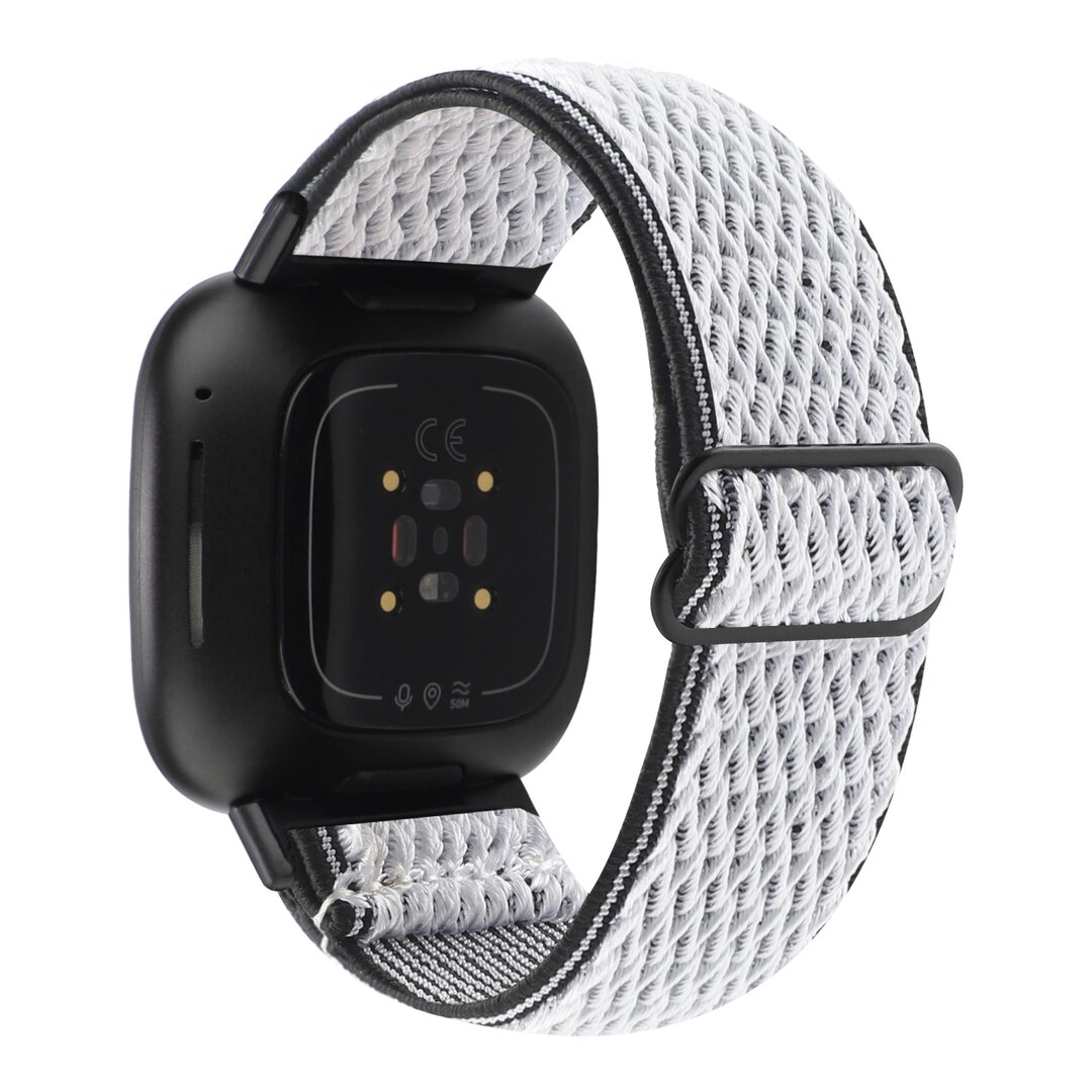 Fitbit Versa 3/4 &amp; Sense 1/2 Nylon loop bandje - Wit met zwart